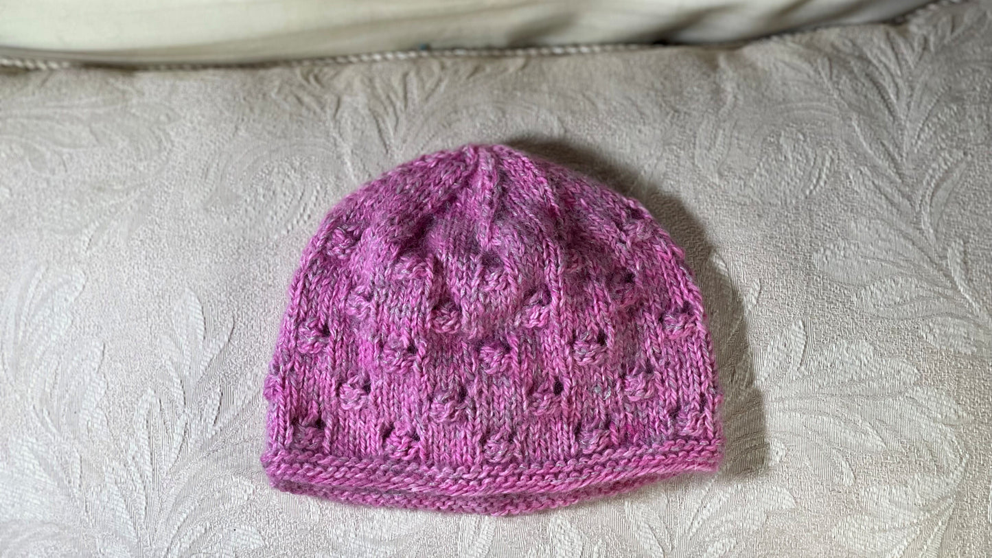 HC-Toddler/Child Hand Knit Hat-Pink Alpaca