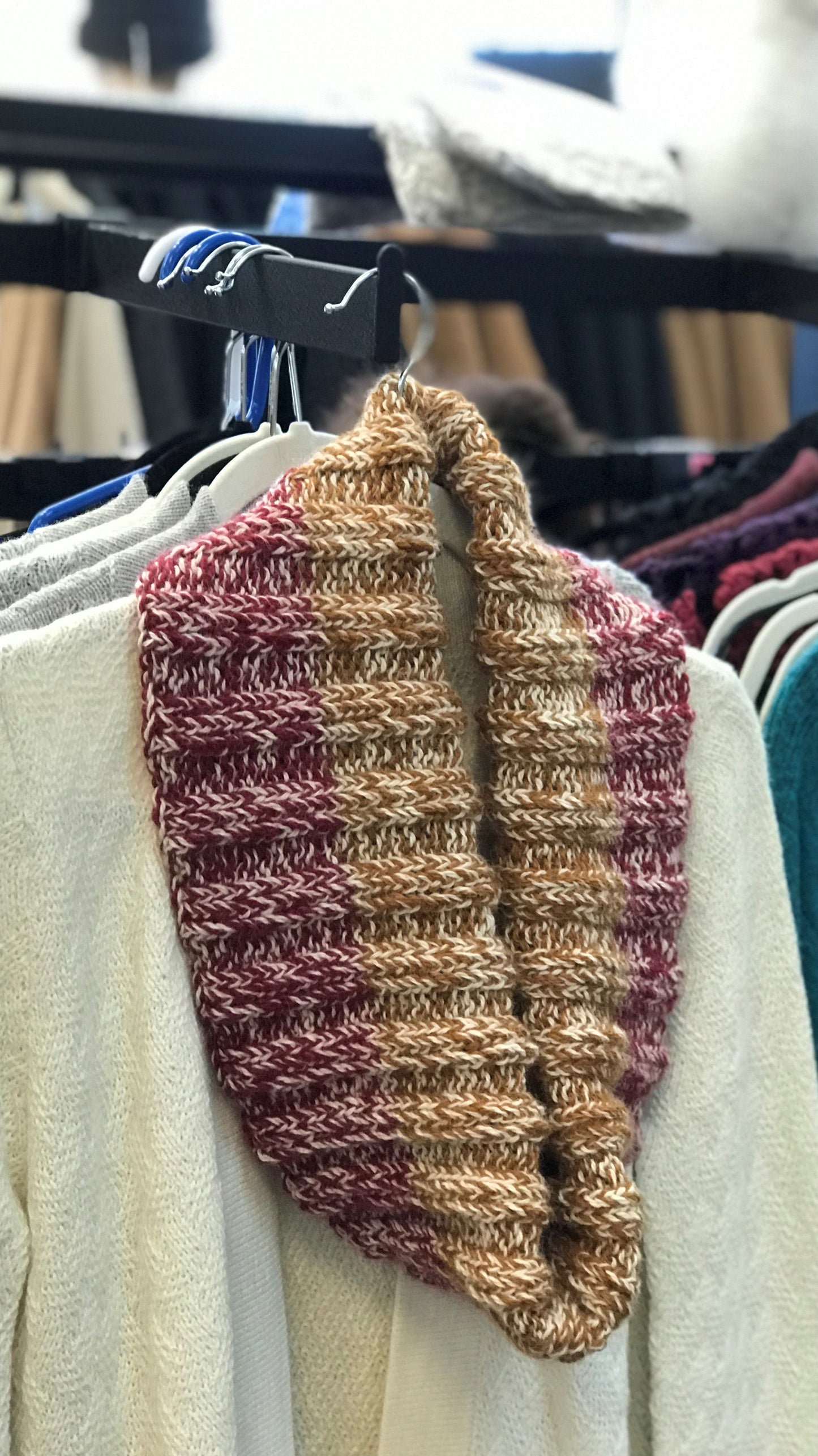 C-Snuggly Cowl - Red, Gold and Cream - natural fibers