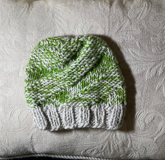 HC-Toddler/Child Hand Knit Hat-Green/Cream