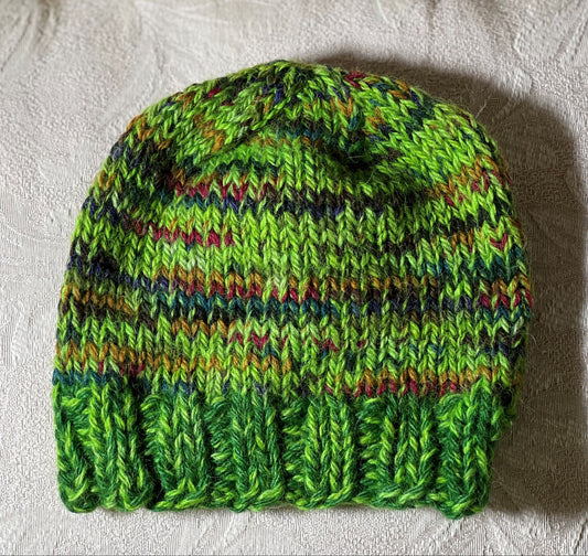 HC-Toddler/Child Hand Knit Hat-Green+Multi