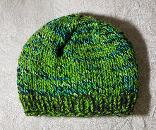 HC-Toddler/Child Hand Knit Hat-Green&Blue
