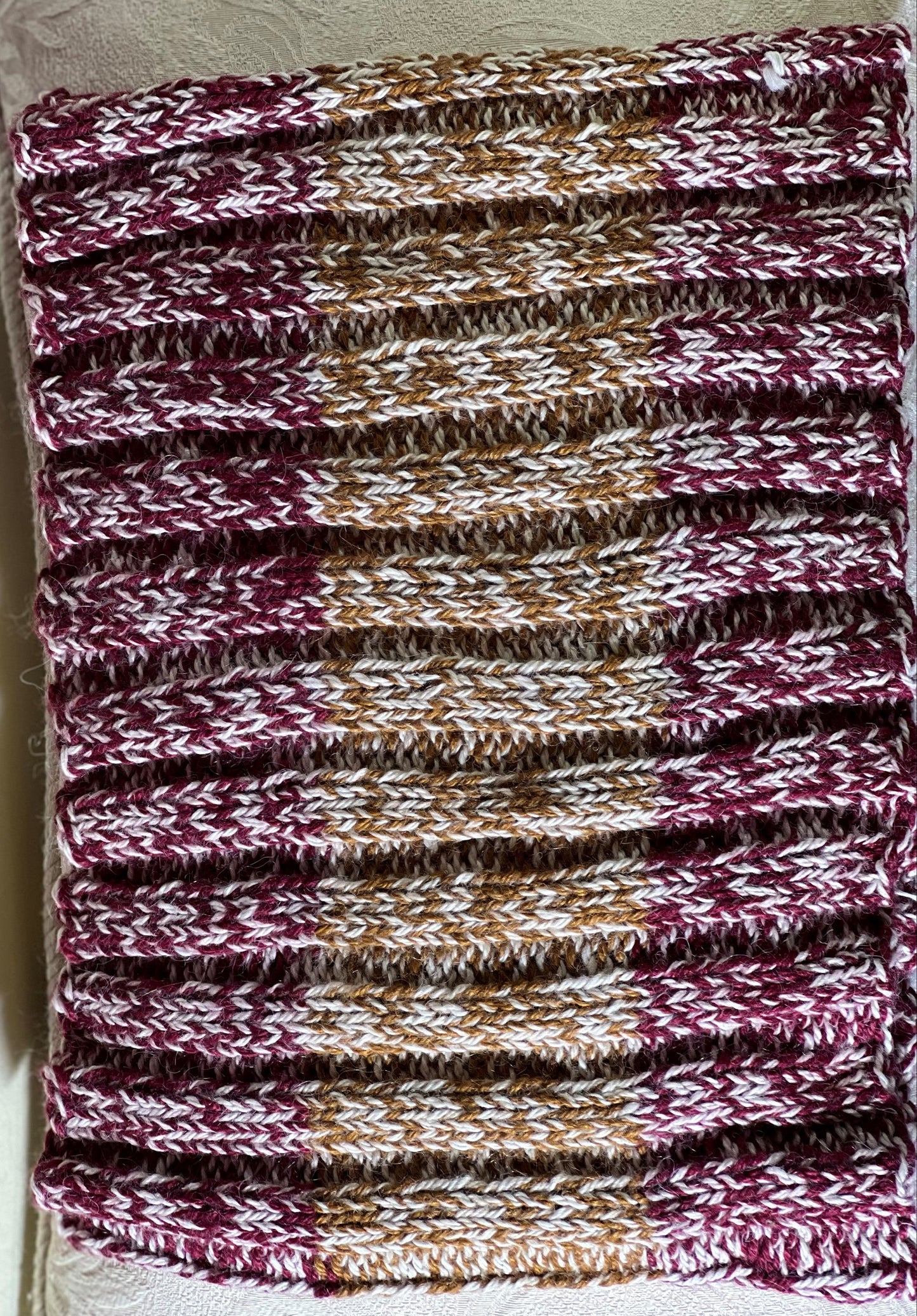 C-Snuggly Cowl - Red, Gold and Cream - natural fibers