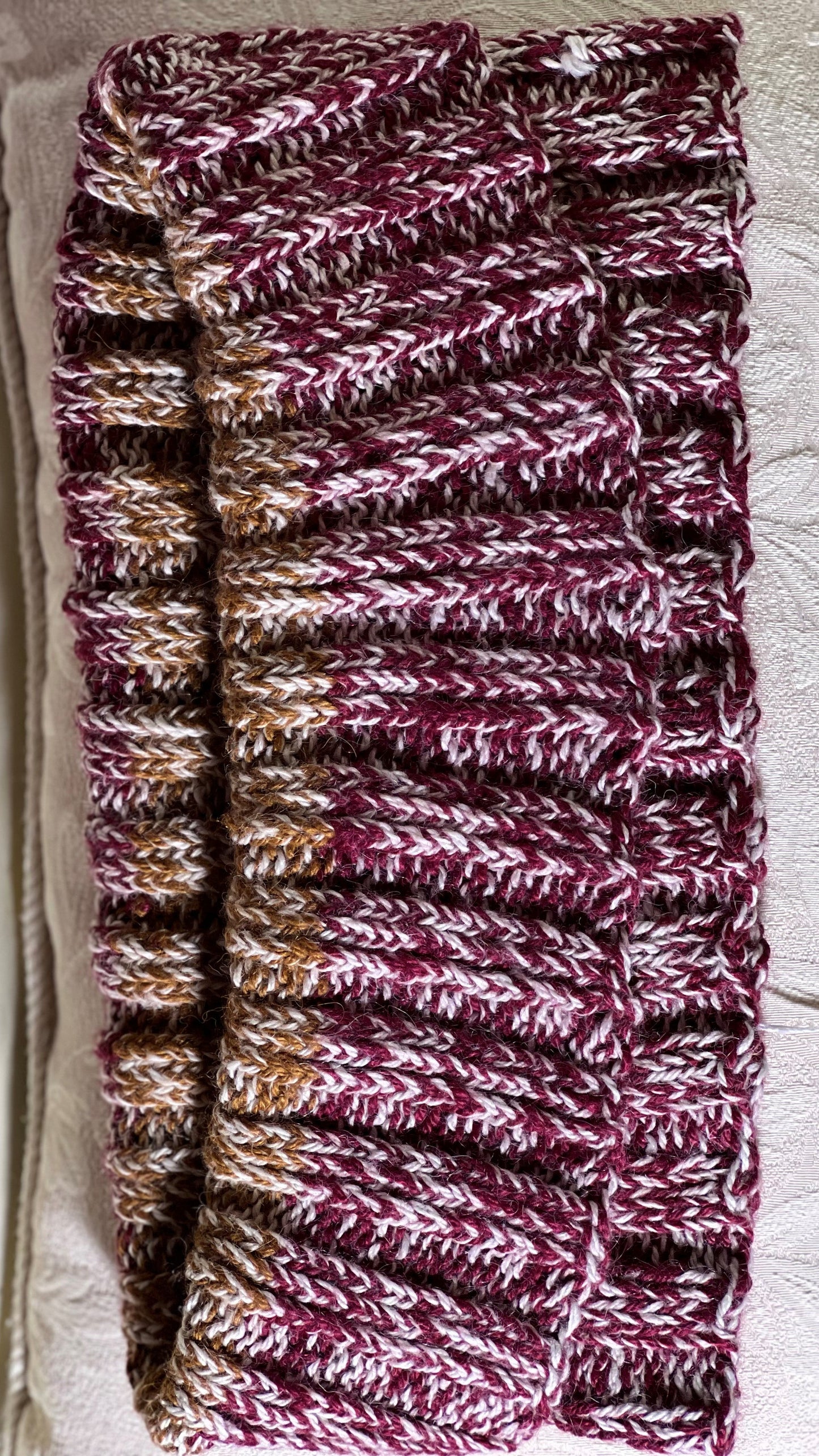 C-Snuggly Cowl - Red, Gold and Cream - natural fibers