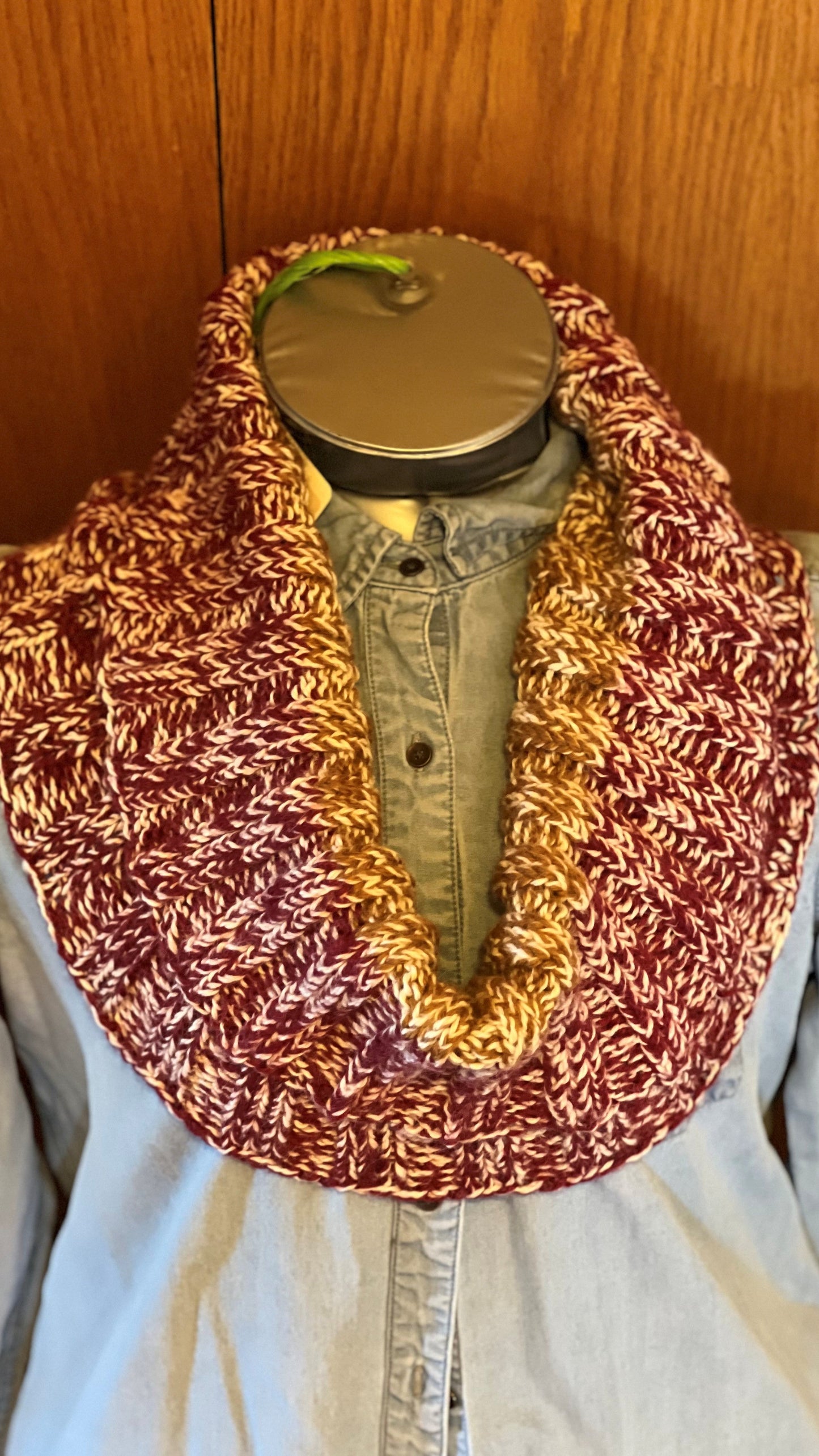 C-Snuggly Cowl - Red, Gold and Cream - natural fibers
