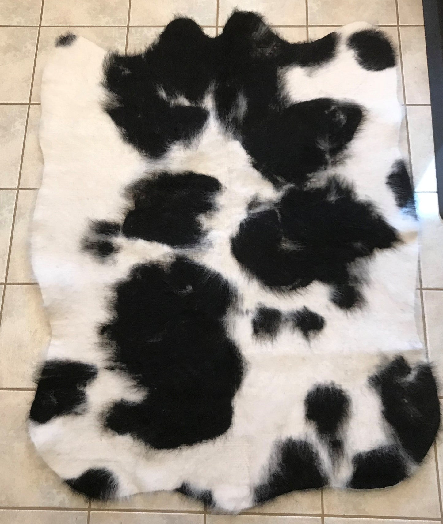 Rug/Wall Hanging - 2 Felted "Cow Skin" Black and Cream