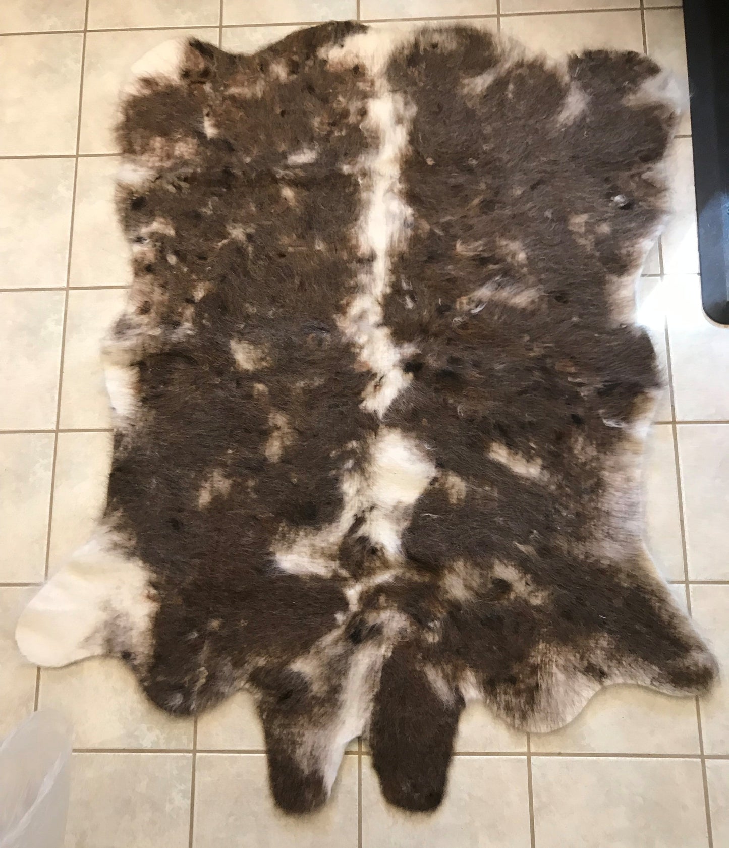 Rug/Wall Hanging - Felted "Cow Skin" Brown and Cream