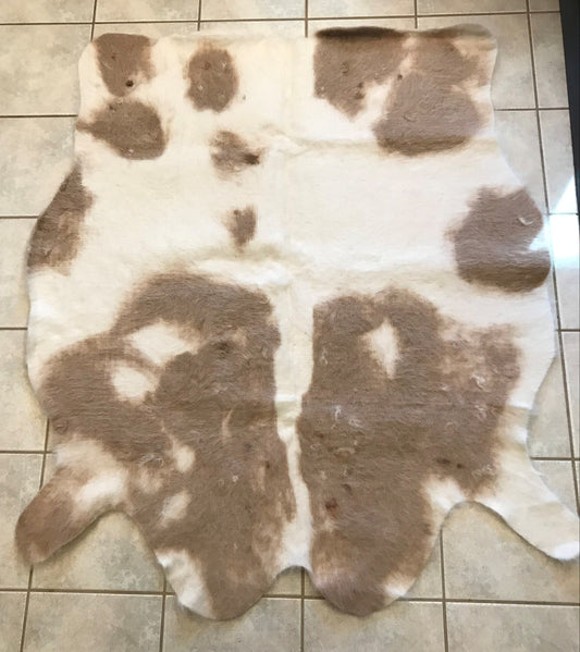 Rug/Wall Hanging - Felted "Cow Skin" Tan and Cream