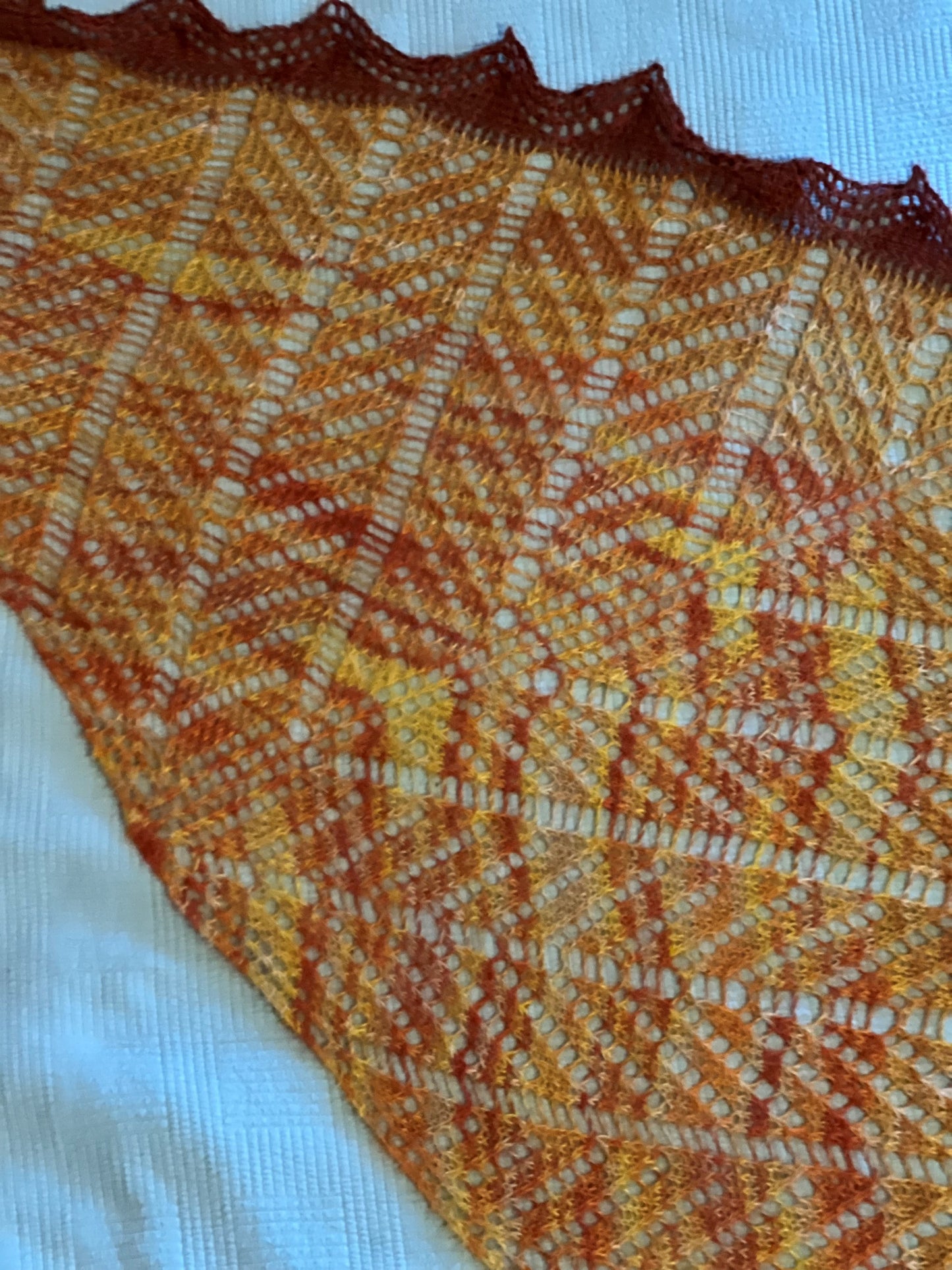 Shawl - Orange and Rust Open Pattern