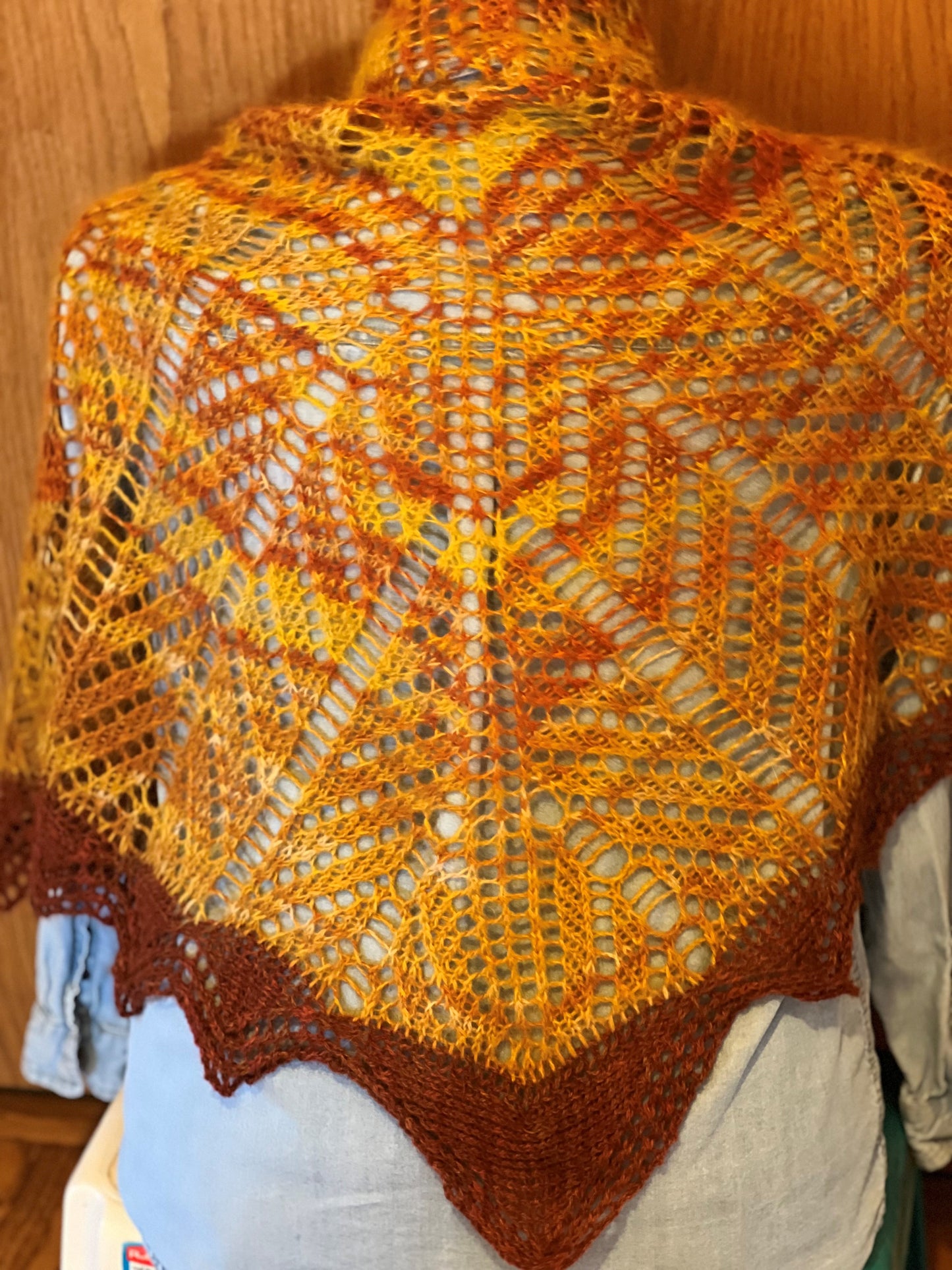 Shawl - Orange and Rust Open Pattern