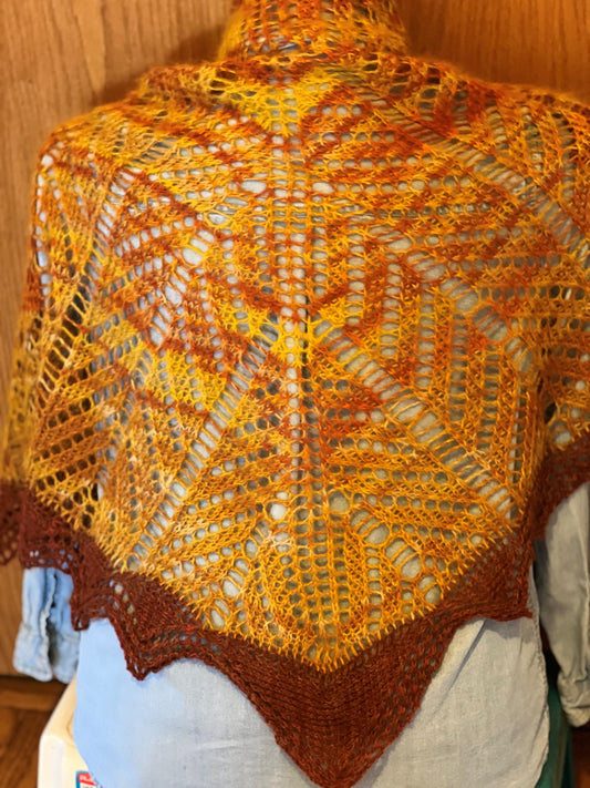Shawl - Orange and Rust Open Pattern