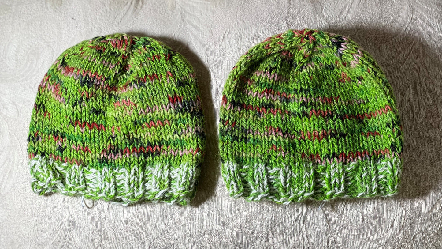 HC-Toddler/Child Hand Knit Hat-Green&Multi