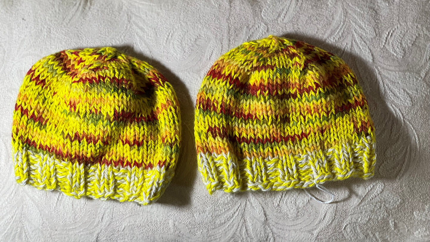 HC-Toddler/Child Hand Knit Hat-Yellow&Multi