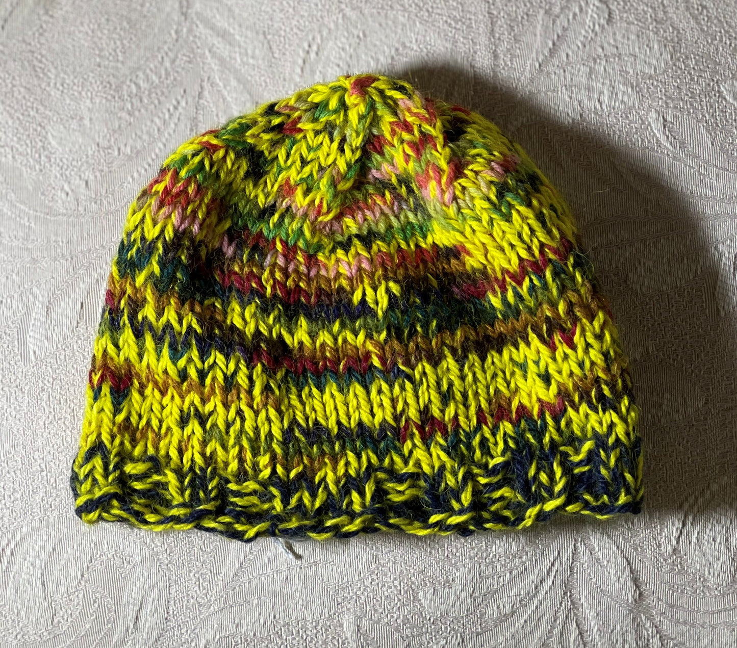 HC-Toddler/Child Hand Knit Hat-Yellow+Multi