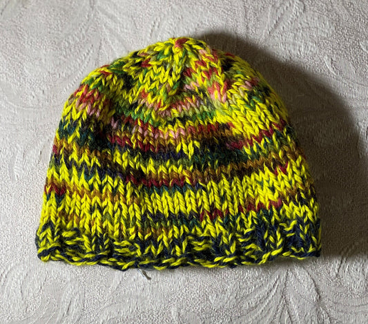 HC-Toddler/Child Hand Knit Hat-Yellow+Multi