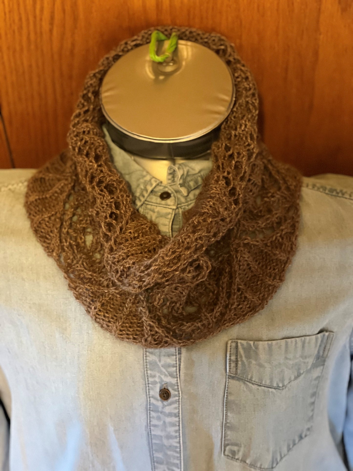 C-Lace Cowl of Natural Brown Suri/Silk